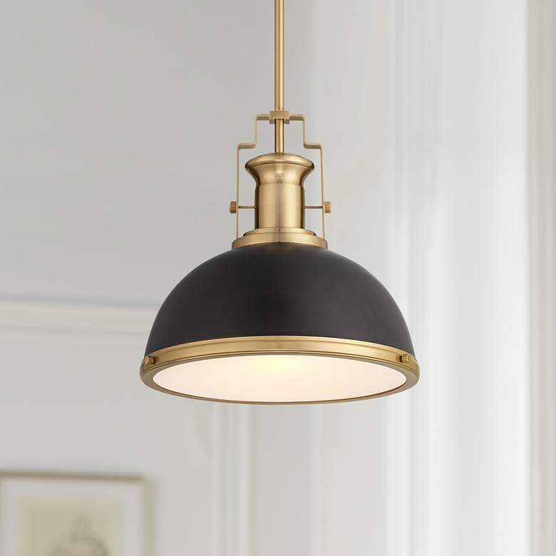 Posey 13" Wide Black Soft Gold Dome Pendant Light by Inspire Me Home