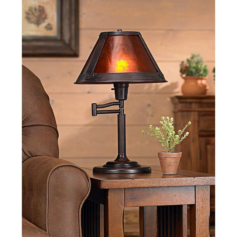 Mission Bronze   Mica Shade Swing Arm Table Lamp