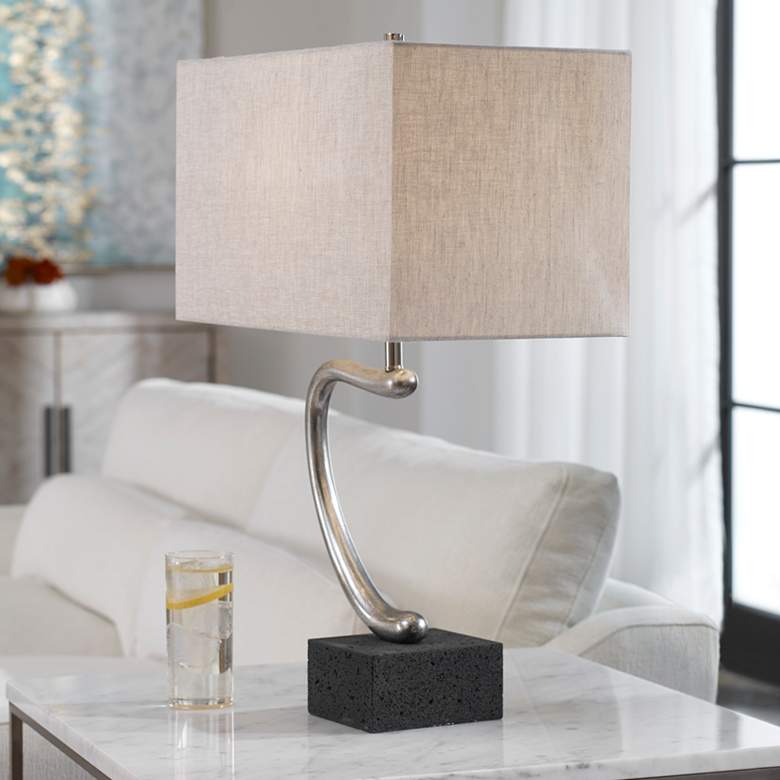 Eden Tarnished Silver and Black Marble Table Lamp