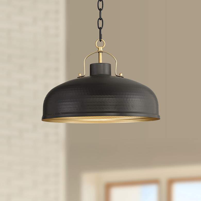 Possini Euro Camden 15 3/4" Wide Black and Warm Brass Ceiling Pendant