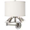 Woven Burlap Brushed Nickel Plug-In Swing Arm Wall Lamp