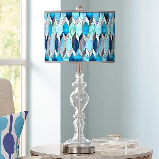 Blue Tiffany-Style Giclee Apothecary Clear Glass Table Lamp