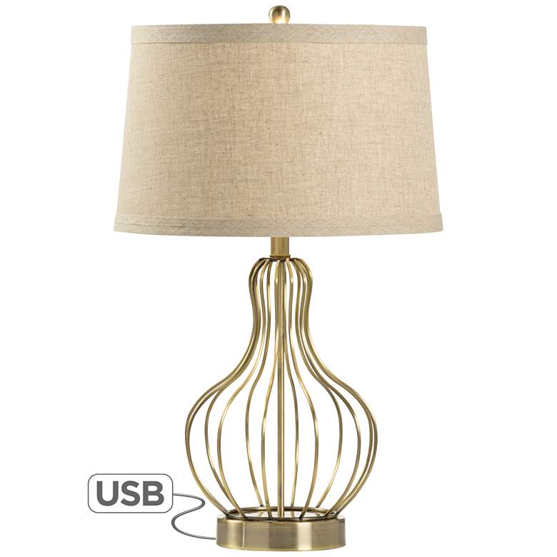 Asher Antique Brass Metal Table Lamp with USB Port