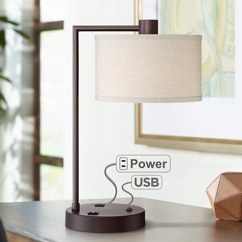 Colby Bronze Finish Desk Lamp with Outlet and USB Port