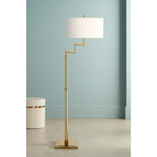 Possini Euro Lyndon Warm Antique Gold Swing Arm Floor Lamp