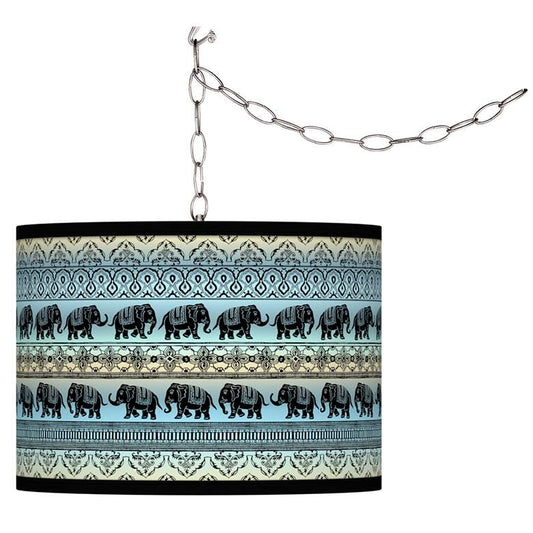 Elephant March Giclee Glow Plug-In Swag Pendant