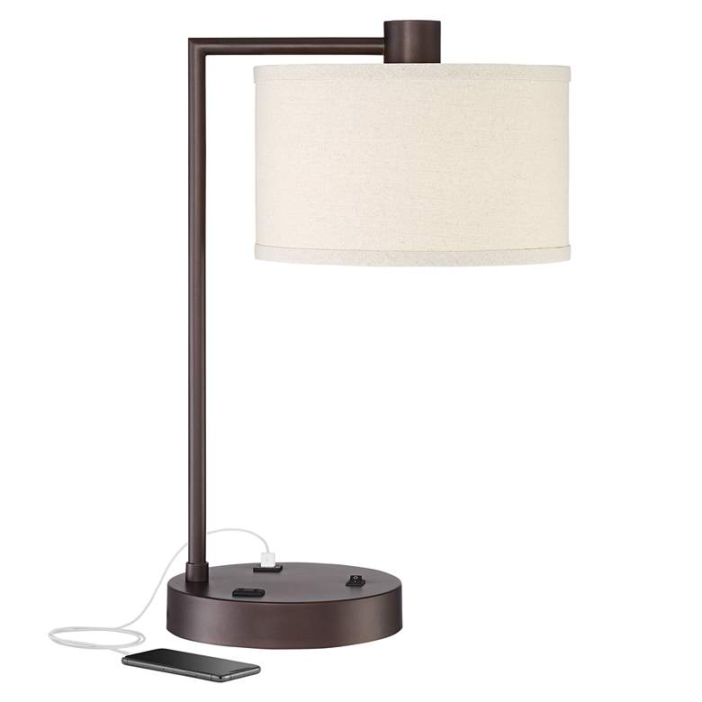 Colby Bronze Finish Desk Lamp with Outlet and USB Port