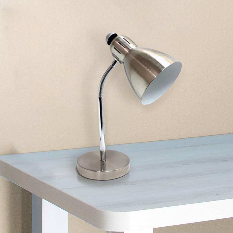 Simple Designs Brushed Nickel Iron Semi-Flexible Desk Lamp