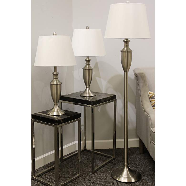 Geneva Off-White Steel 3-Piece Floor and Table Lamp Set