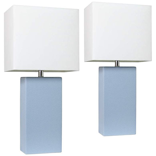 Elegant Designs Periwinkle Leather Table Lamps Set of 2