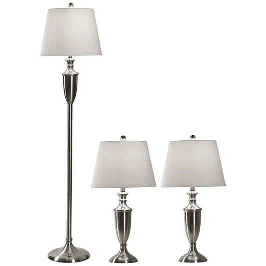 Geneva Off-White Steel 3-Piece Floor and Table Lamp Set