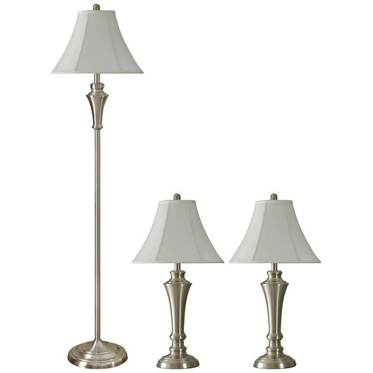 Geneva White Brushed Steel 3-Piece Floor and Table Lamp Set