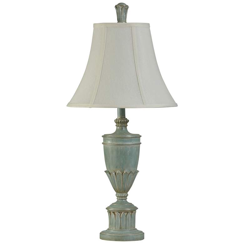 Cibali Blue Table Lamp with White Softback Fabric Shade