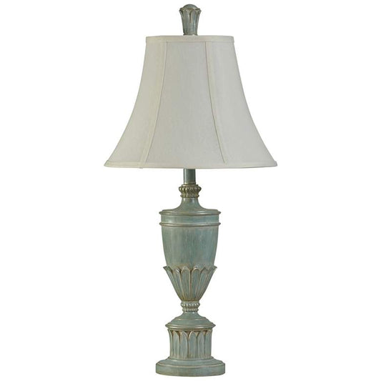 Cibali Blue Table Lamp with White Softback Fabric Shade