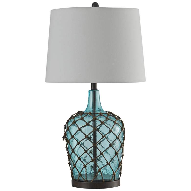 Cayos Blue Table Lamp with White Hardback Fabric Shade