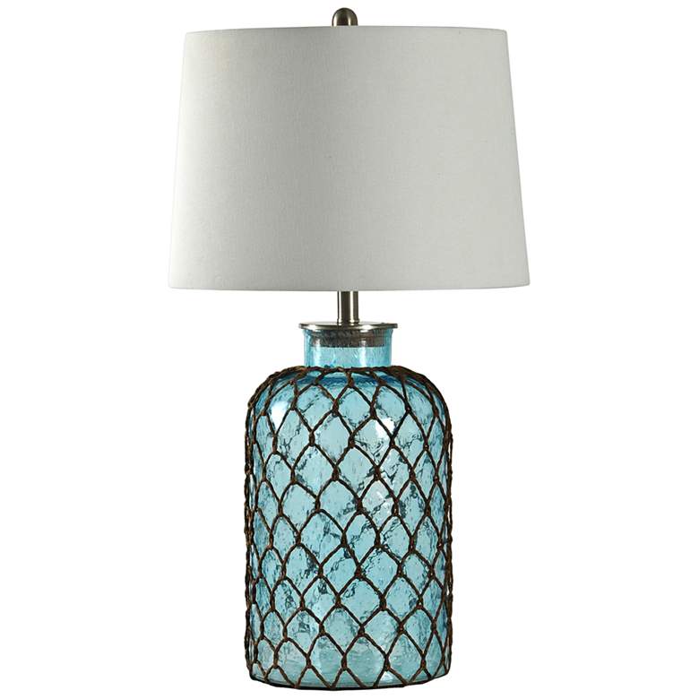 Montego Bay Blue Table Lamp with Off-White Fabric Shade
