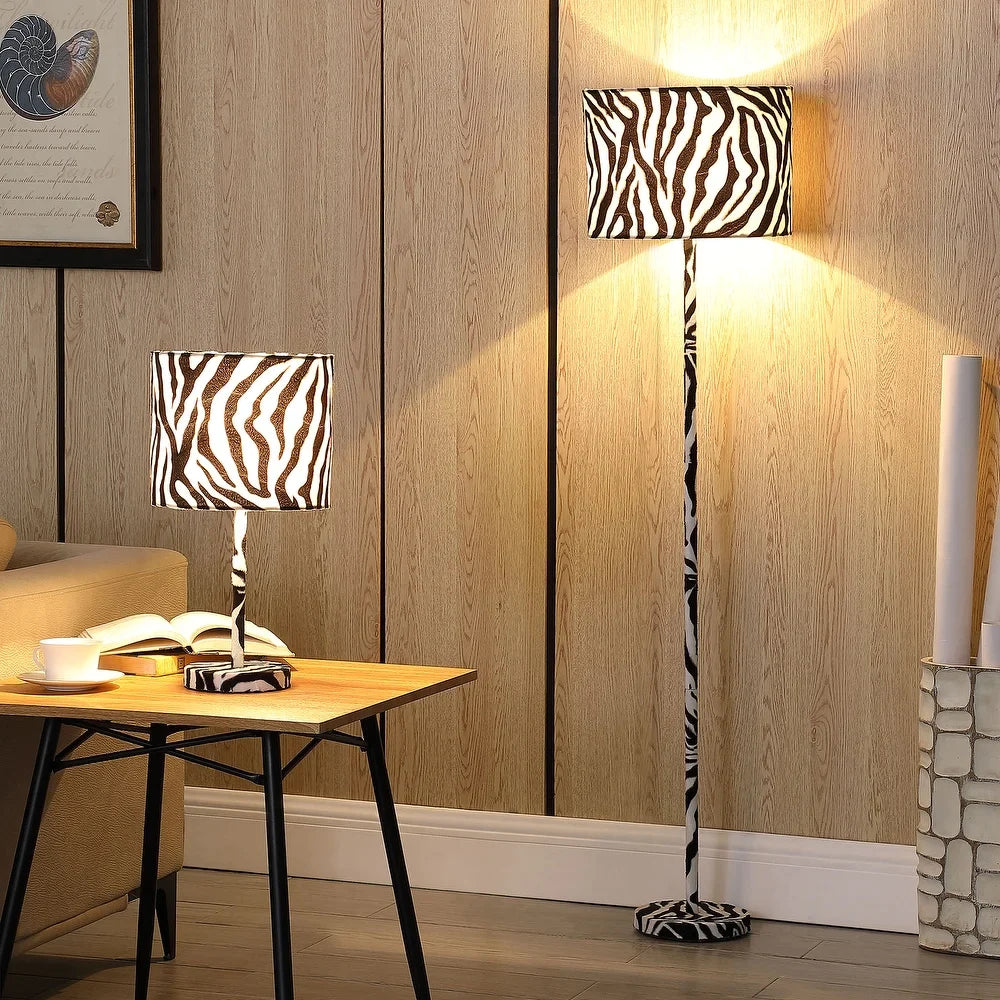 59 In. Faux Suede Zebra Print Floor Lamp
