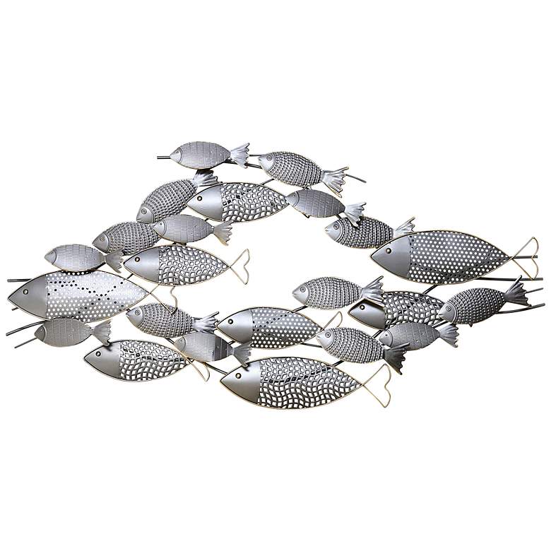 Amaia Pewter School of Fish 47" Wide Metal Wall Art