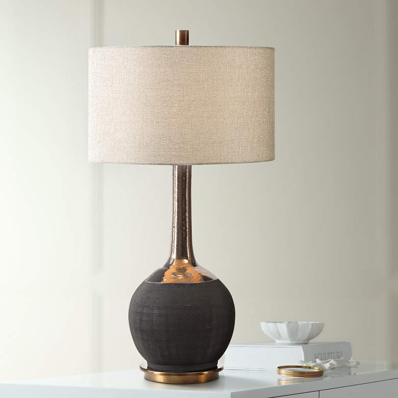 Arnav Textured Matte Black Ceramic Table Lamp