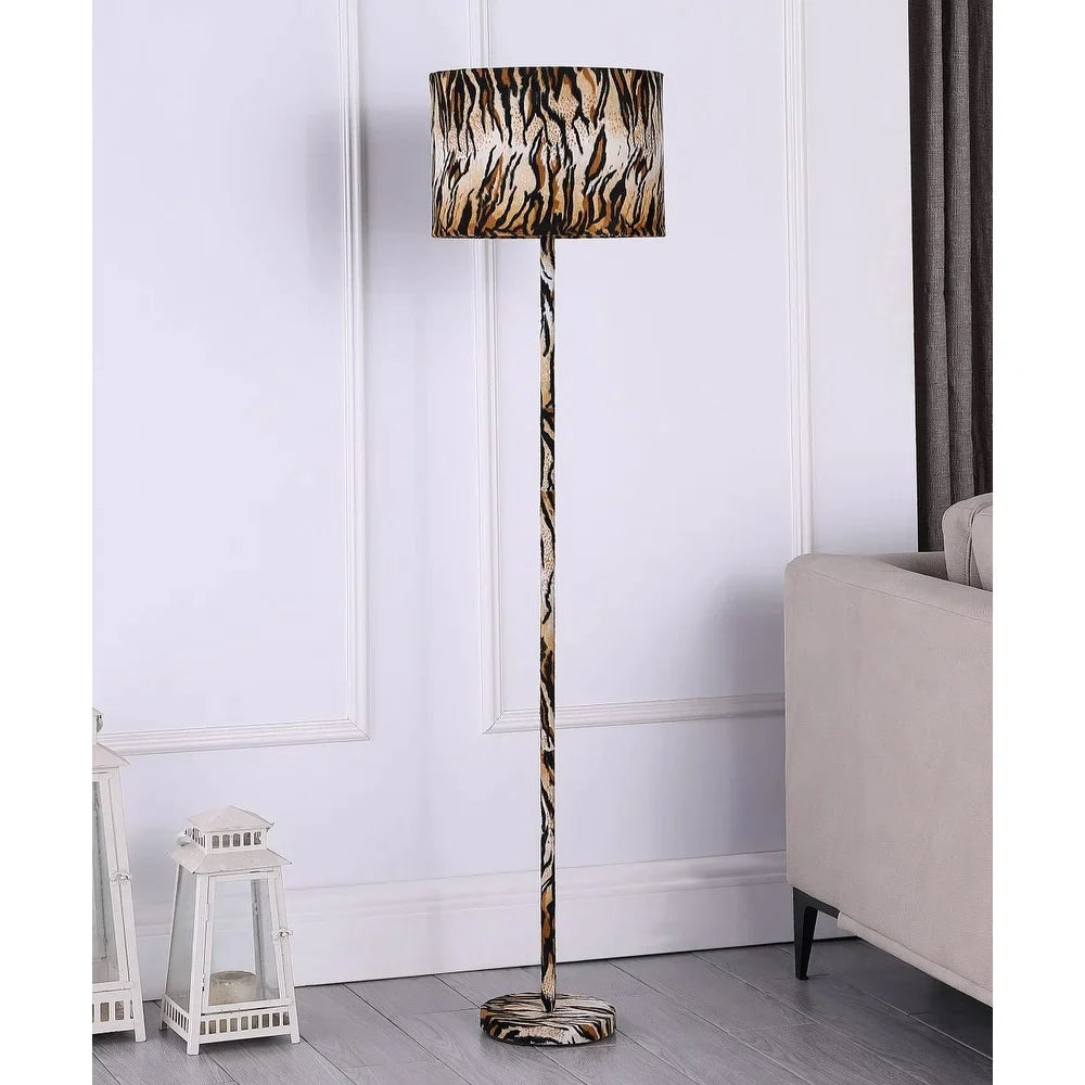 59" Mod Beige Black and Brown Faux Tiger Floor Lamp - Extra Large