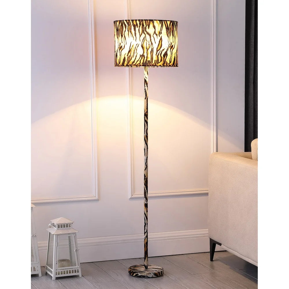 59" Mod Beige Black and Brown Faux Tiger Floor Lamp - Extra Large