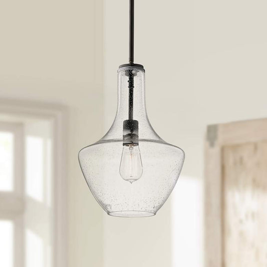 Everly 10 1/2"W Olde and Seeded Glass Mini Pendant