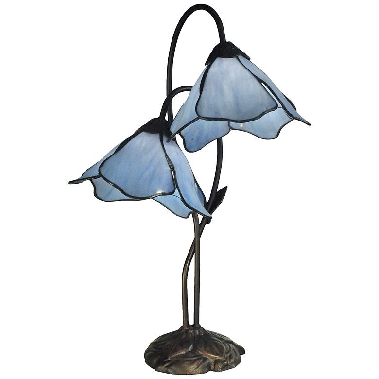 Dale Tiffany Poelking Blue Lily Glass 2-Light Desk Lamp