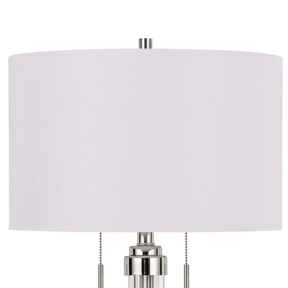 60 X 2 Watt Metal and Acrylic Table Lamp with Fabric Shade, White and Silver