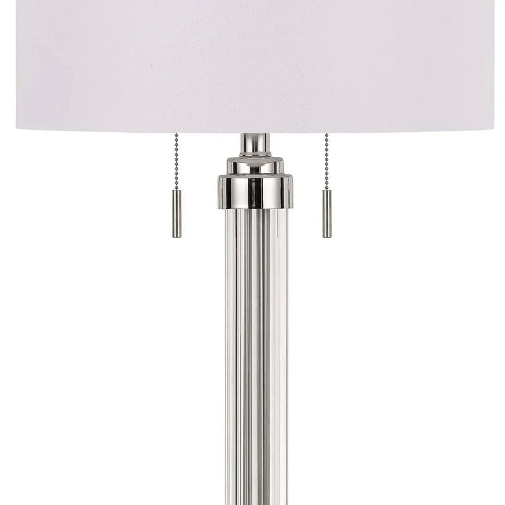 60 X 2 Watt Metal and Acrylic Table Lamp with Fabric Shade, White and Silver