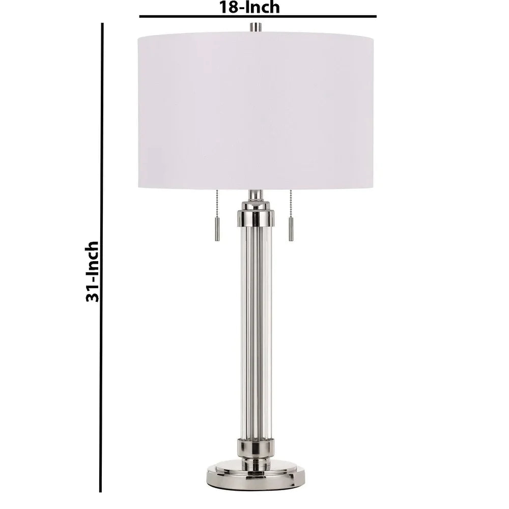 60 X 2 Watt Metal and Acrylic Table Lamp with Fabric Shade, White and Silver