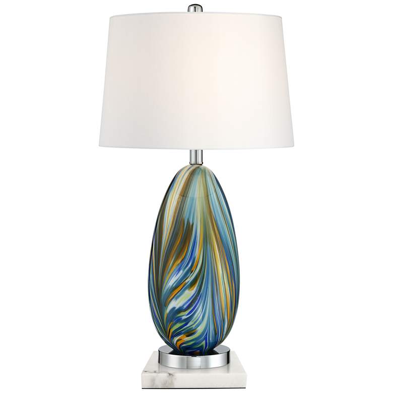 Pablo Blue Table Lamp with Square White Marble Riser