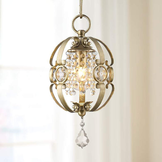 Ella 7" Wide White Gold and Crystal Mini Pendant