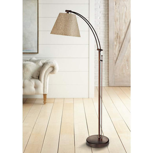 Hyannis Oi Brushed Bronze Adjustable Floor Lamp w/ Flax Shade