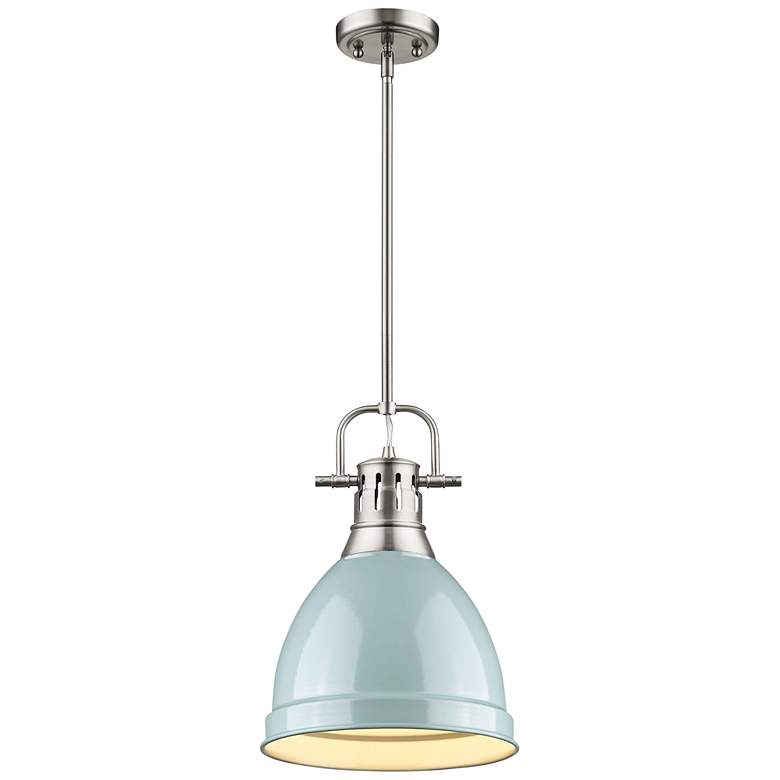 Duncan 9" Wide Pewter and Seafoam Blue Mini Pendant