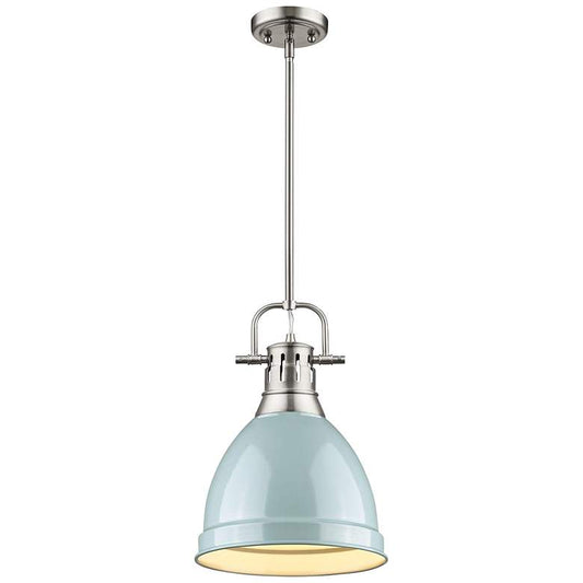 Duncan 9" Wide Pewter and Seafoam Blue Mini Pendant