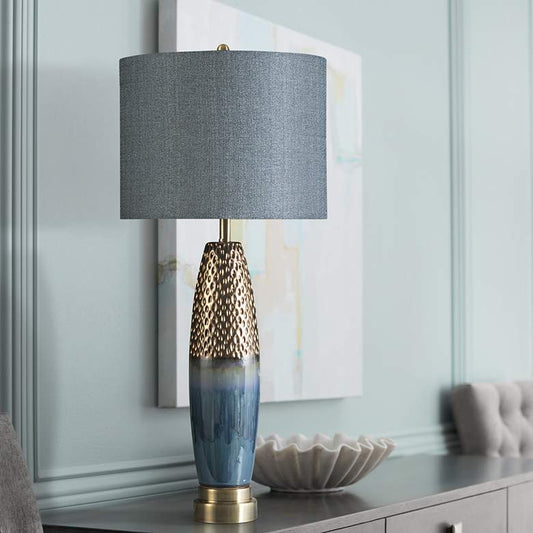 Bedford Blue and Copper Finish Modern Steel and Ceramic Table Lamp
