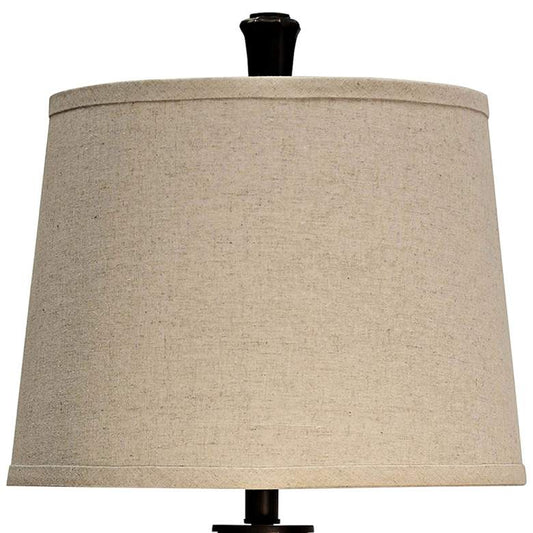 Bronze Wood Table Lamp with Beige Hardback Shade Set of 2