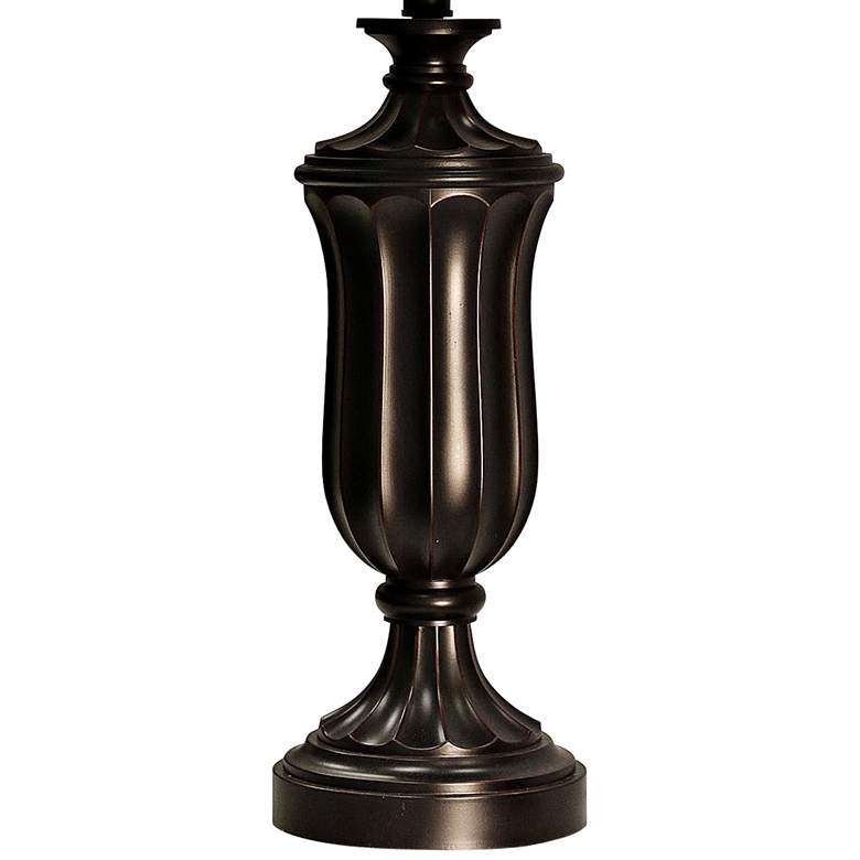 Bronze Wood Table Lamp with Beige Hardback Shade Set of 2