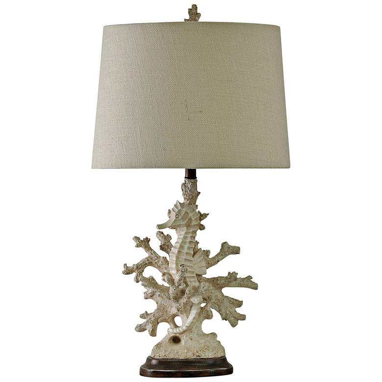 Lakeport Distressed White Coral Table Lamp with White Shade