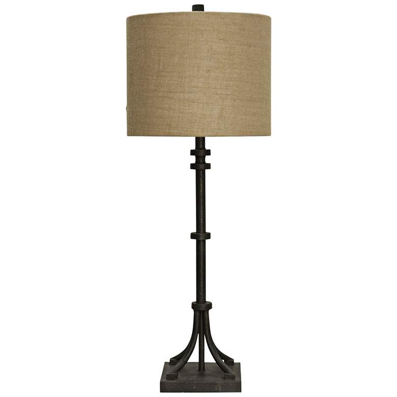 Industrial Bronze Iron Table Lamp with Beige Hardback Shade