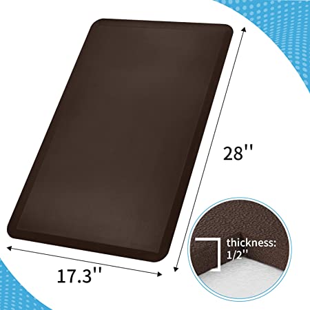 Art3d Anti Fatigue Mat - 1/2 Inch Cushioned Kitchen Mat - Non Slip Foam Comfort Cushion for Standing Desk, Office or Garage Floor (17.3"x28", Black)