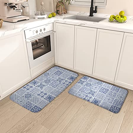 Floral 2 Pcs Anti Fatigue Herbs Floral Kitchen Floor Mat Washable Water Absorbent Sage Leaves Kitchen Rugs for Bathroom Laundry Sink Kitchen Standing Mat