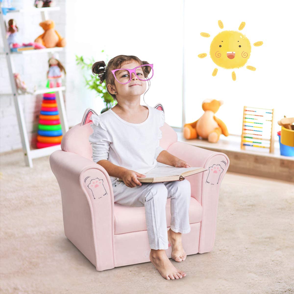 Kids Sofa, Children Armrest Chair with Pattern, Toddler Furniture w/Sturdy Wood