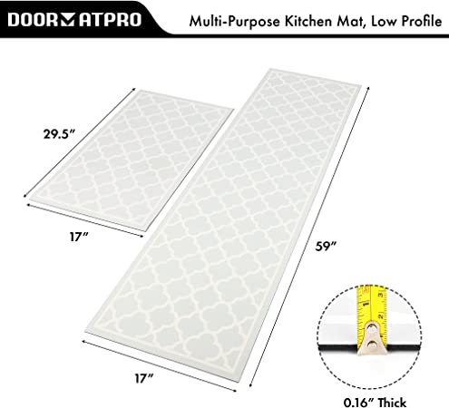 Doormatpro Kitchen Mat 2-Piece Set 59"x17"+30"x17" Soft Kitchen Rug Washable Non-Slip Absorbent Floor Mat for Home Kitchen,Sink,Laundry,Dinning Room,Hallway (Grey, Floral )