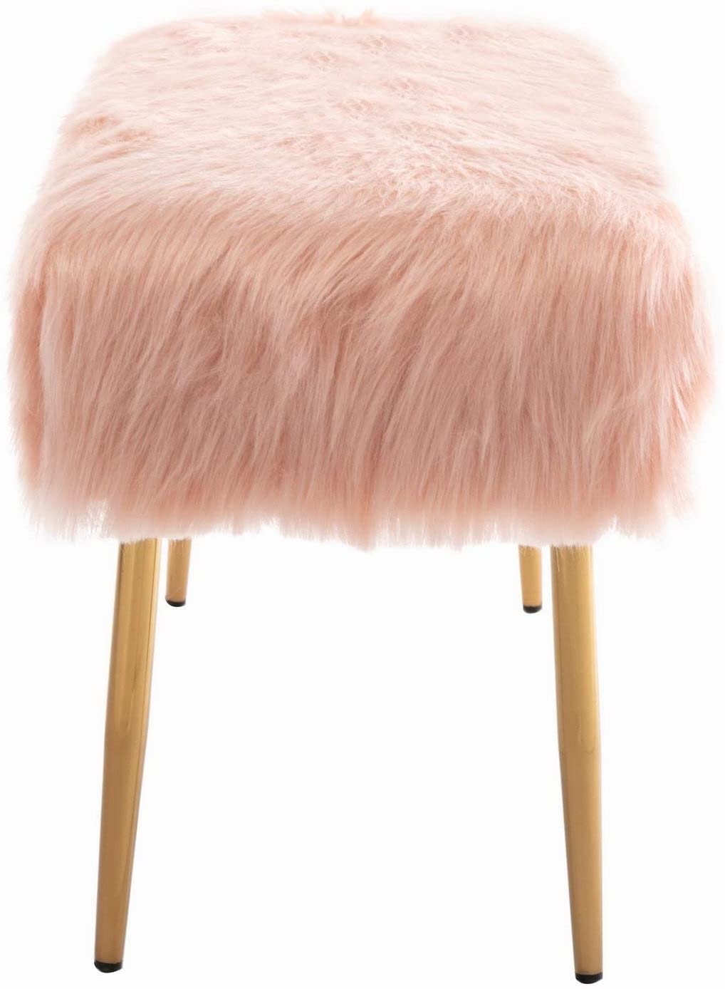 Faux Fur Modern Contemporary Fluffy Bench Gold Metal Legs