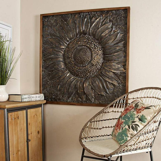 Sunflower 39" Square Sunburst Metal Framed Wall Art