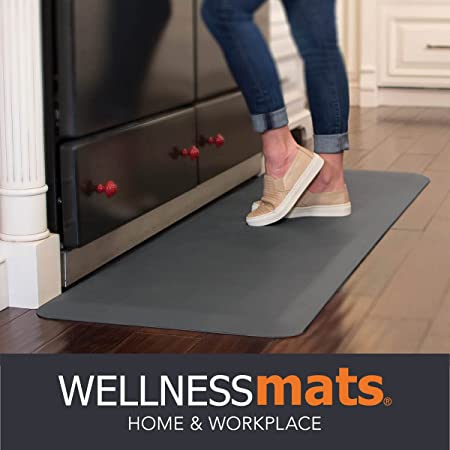 WellnessMats Original 3/4" Polyurethane Anti Fatigue Floor Mat - Cushioned Comfort & Support for Home, Kitchen, Garage, Office Standing Desk - Non-Slip, Non-Toxic, Durable - 72" x 24" - Gray