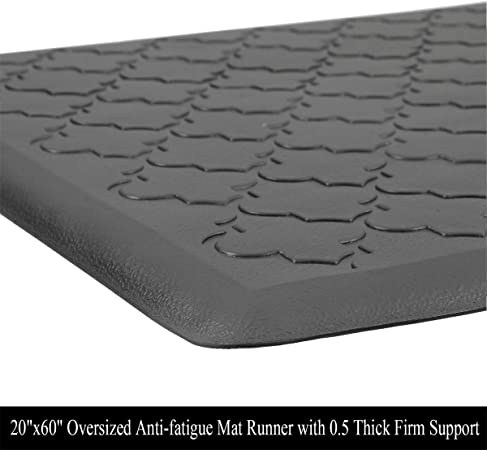 HEBE Oversized Anti Fatigue Comfort Mats for Kitchen Floor Standing Desk Non Slip Thick Cushioned Kitchen Floor Mats Runner Waterproof Kitchen Rugs Heavy Duty Comfort Standing Mats,20"x60",Brown