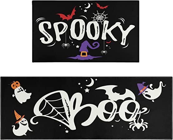 Halloween Kitchen Rug Mat Set of 2 Piece Hocus Pocus Kitchen Mats for Floor Halloween Rugs for Kitchen Doormat Decor Decorations