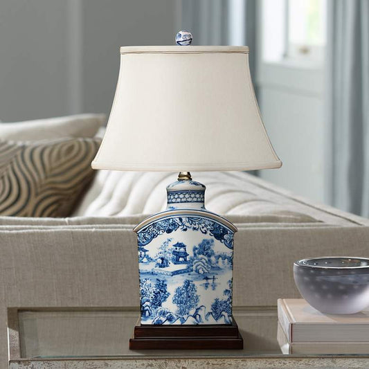 Elison 17 1/2"H Blue and White Porcelain Tea Jar Table Lamp